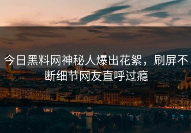 今日黑料网神秘人爆出花絮，刷屏不断细节网友直呼过瘾