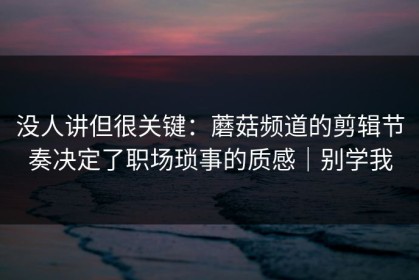 没人讲但很关键：蘑菇频道的剪辑节奏决定了职场琐事的质感｜别学我