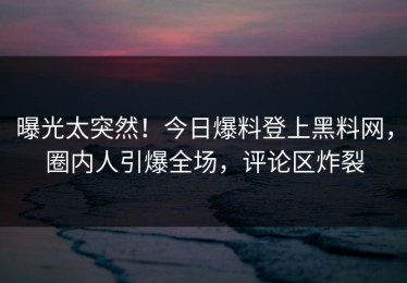 曝光太突然！今日爆料登上黑料网，圈内人引爆全场，评论区炸裂