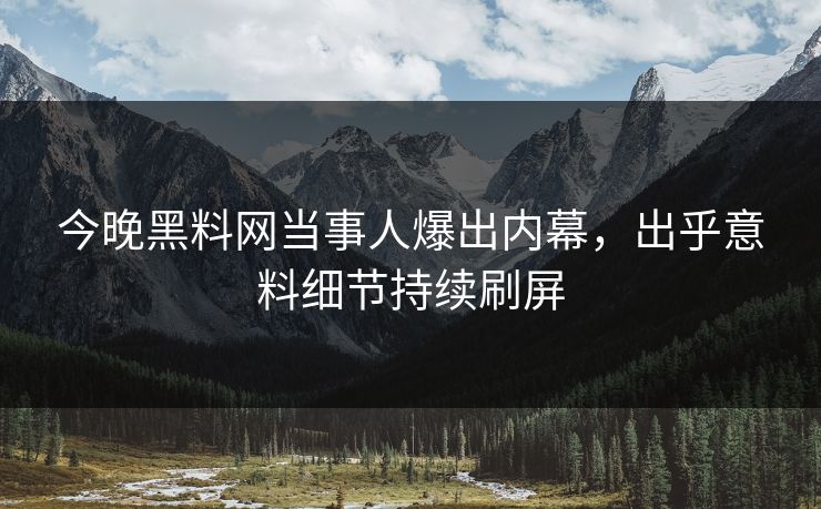 今晚黑料网当事人爆出内幕，出乎意料细节持续刷屏