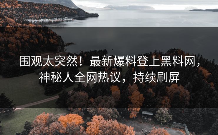 围观太突然！最新爆料登上黑料网，神秘人全网热议，持续刷屏
