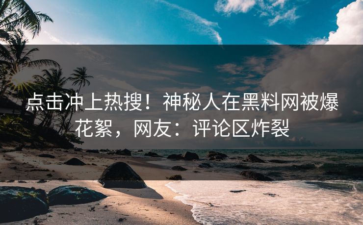 点击冲上热搜！神秘人在黑料网被爆花絮，网友：评论区炸裂