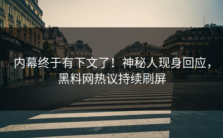 内幕终于有下文了！神秘人现身回应，黑料网热议持续刷屏