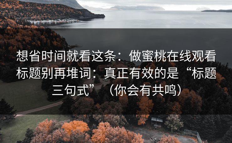 想省时间就看这条：做蜜桃在线观看标题别再堆词：真正有效的是“标题三句式”（你会有共鸣）